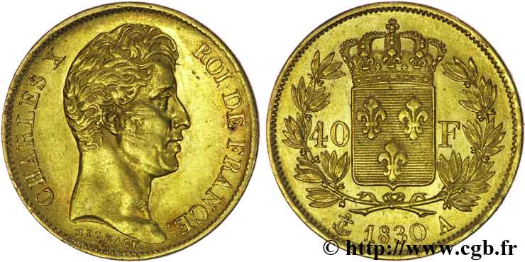 40 francs or Charles X, 2e type 1830 Paris F.544/5 XF48 