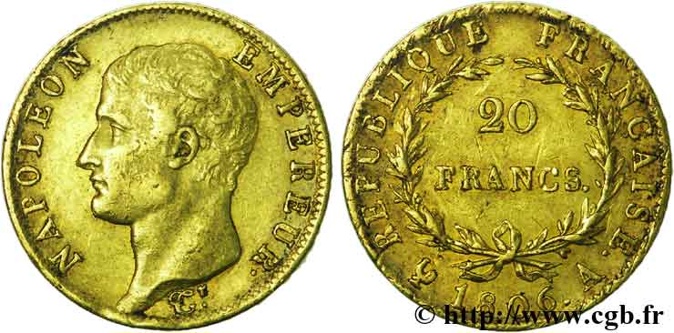 20 francs or Napoléon tête nue, Calendrier grégorien 1806 Paris F.513/1 BB45 