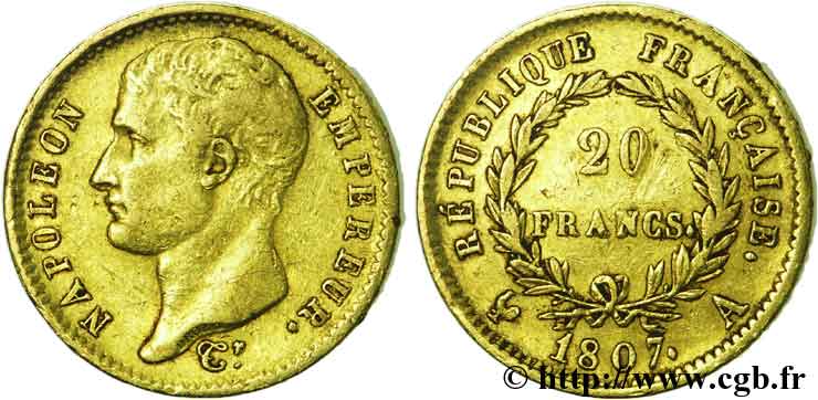 20 francs or Napoléon tête nue, type transitoire 1807 Paris F.514/1 TTB45 