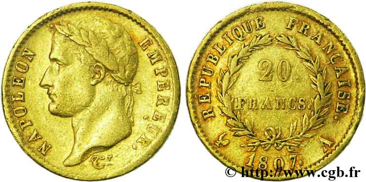 20 francs or Napoléon tête laurée, République française 1807 Paris F.515/1 TTB40 