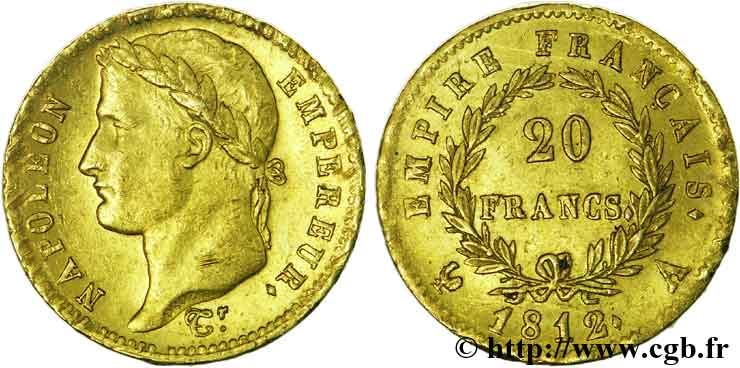 20 francs or Napoléon tête laurée, Empire français 1812 Paris F.516/22 AU52 