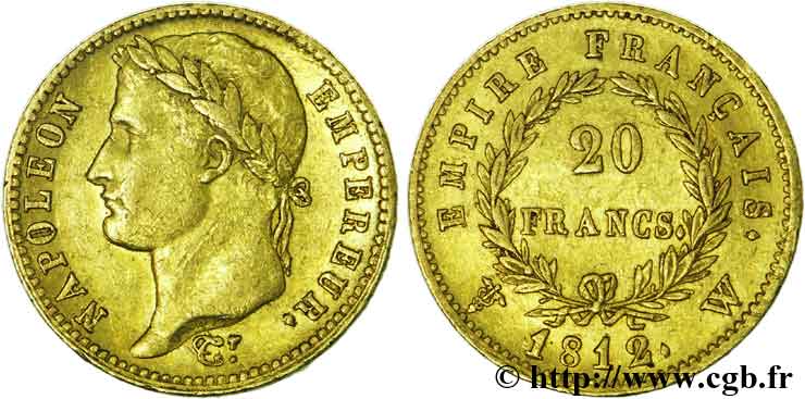 20 francs or Napoléon tête laurée, Empire français 1812 Lille F.516/29 TTB45 