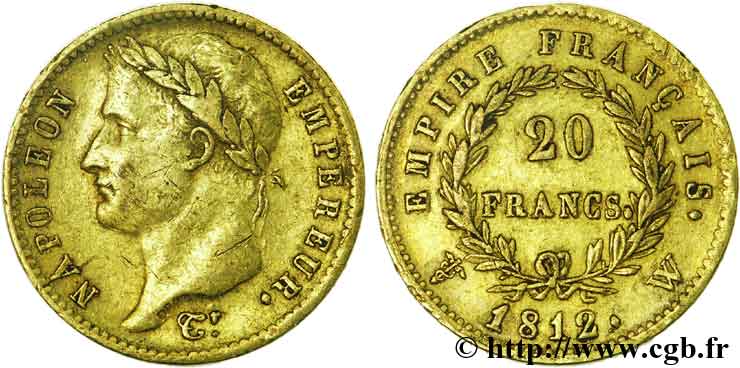 20 francs or Napoléon tête laurée, Empire français 1812 Lille F.516/29 BB40 