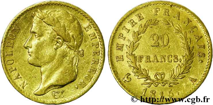 20 francs or Napoléon tête laurée, Empire français 1815 Paris F.516A/1 TTB40 