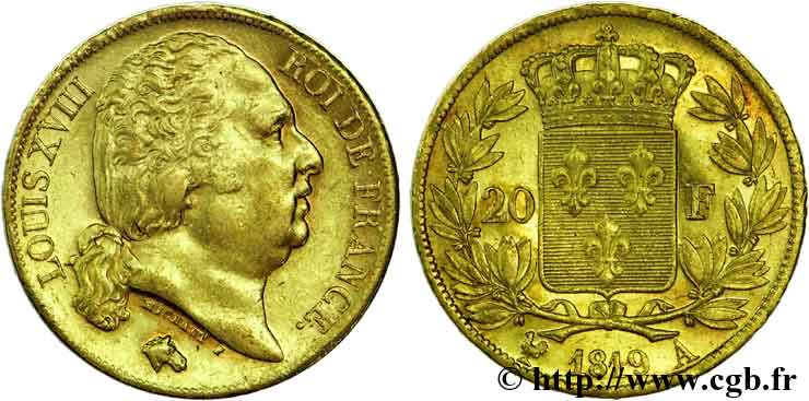 20 francs or Louis XVIII, tête nue 1819 Paris F.519/15 TTB48 