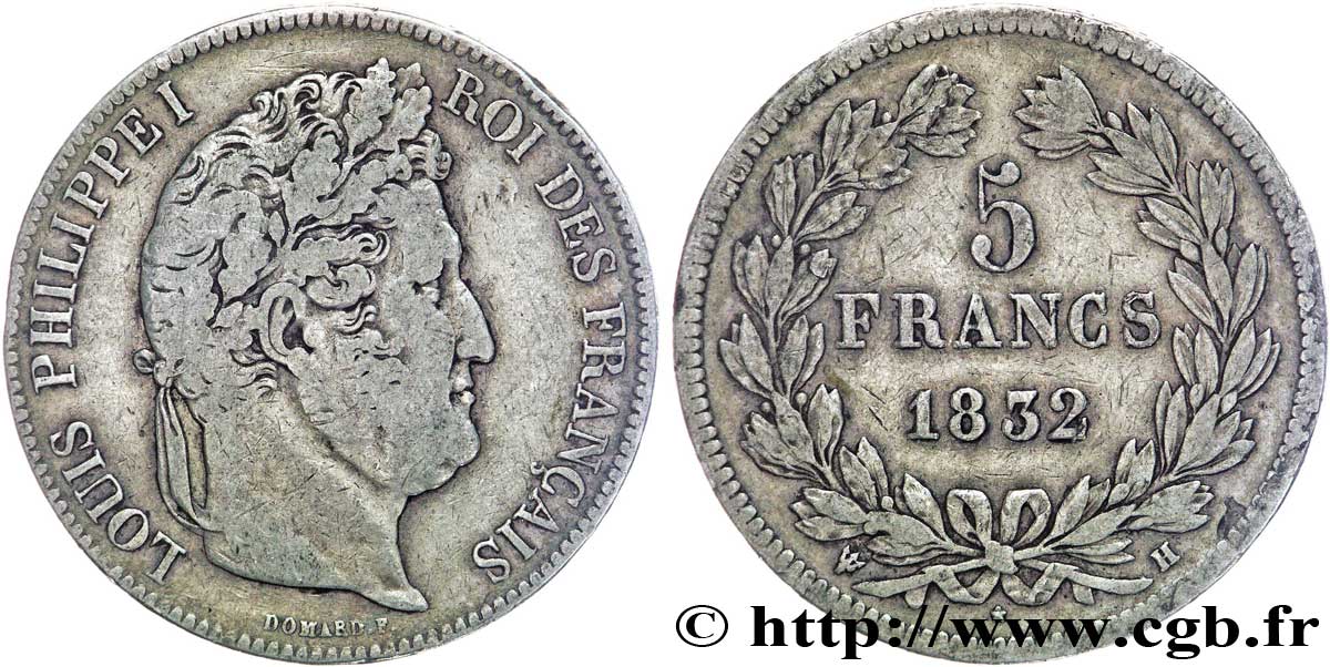 5 francs IIe type Domard 1832 La Rochelle F.324/5 TB25 