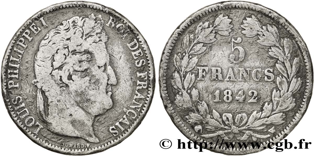 Faux de 5 francs IIe type Domard 1842 Lille F.324/99 var. TB20 