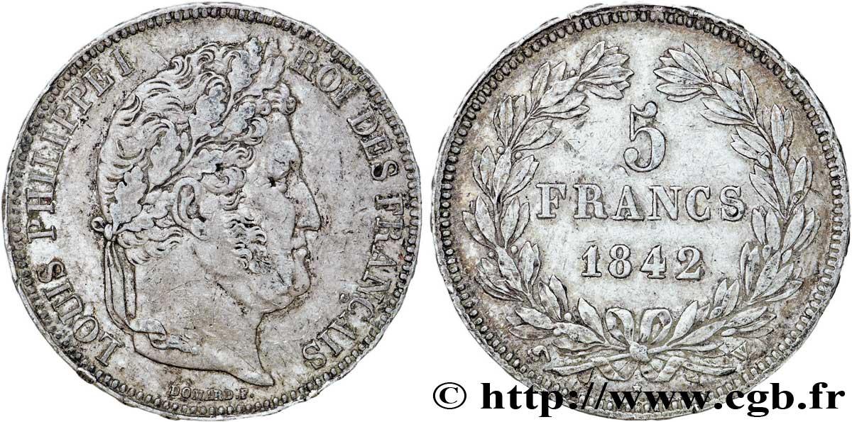 5 francs IIe type Domard 1842 Lille F.324/99 TTB48 