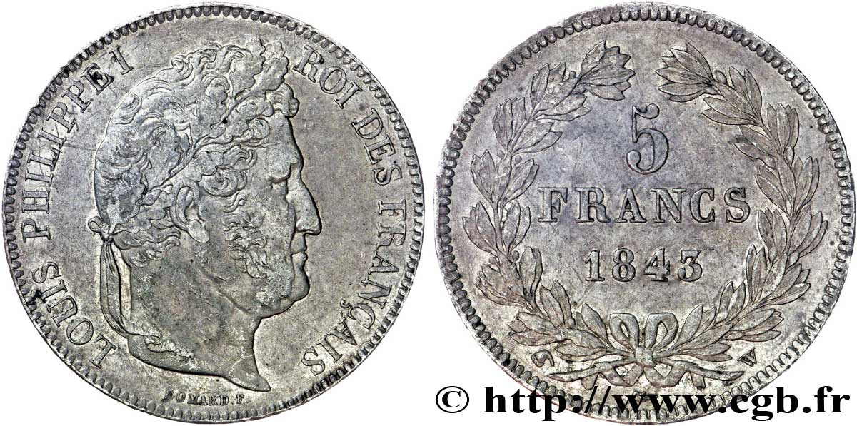 5 francs IIe type Domard 1843 Lille F.324/104 TTB52 