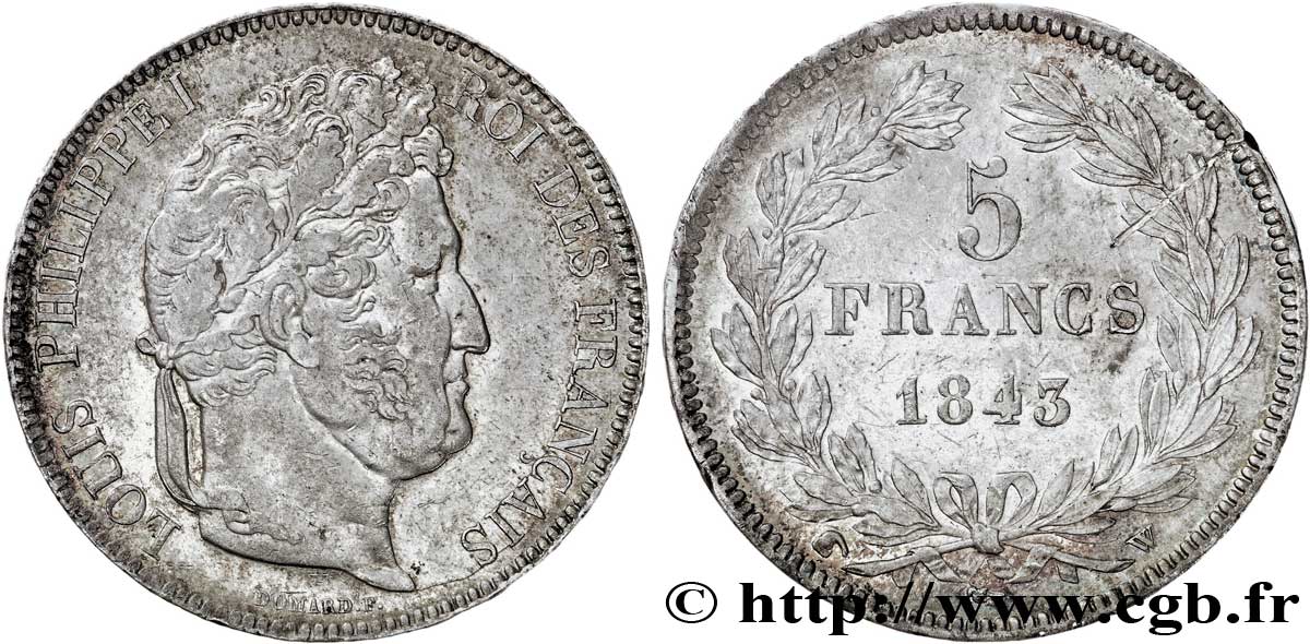 5 francs IIe type Domard 1843 Lille F.324/104 TTB54 