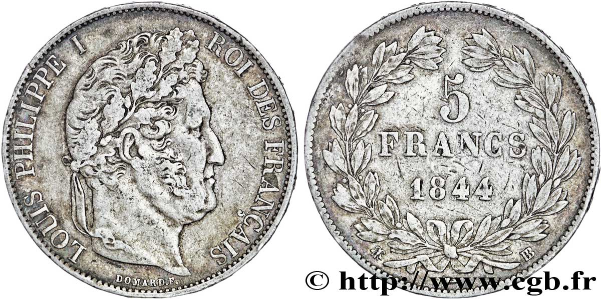 5 francs IIIe type Domard 1844 Strasbourg F.325/3 XF48 
