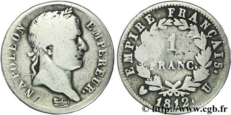 1 franc Napoléon Ier tête laurée, Empire français 1812 Turin F.205/55 RC12 
