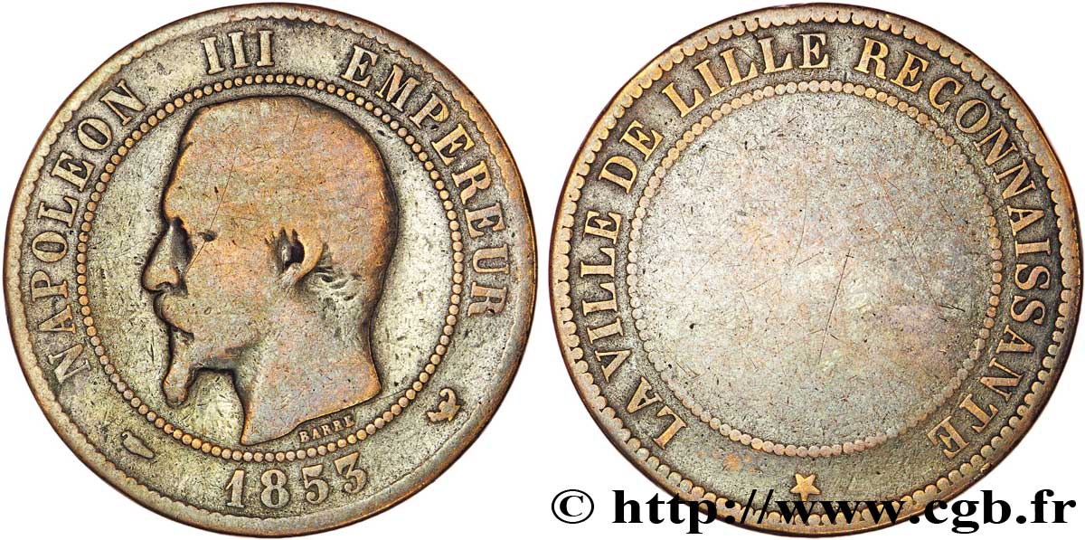 Module de dix centimes, Visite impériale à Lille les 23 et 24 septembre 1853 1853 Lille VG.3365  B8 