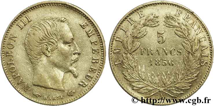 5 francs or Napoléon III, tête nue, grand module 1856 Paris F.501/2 XF40 