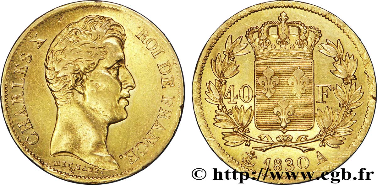 40 francs or Charles X, 2e type 1830 Paris F.544/5 XF42 