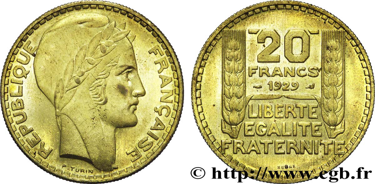 Essai de 20 francs Turin en bronze-aluminium 1929 Paris VG.5242  SPL63 