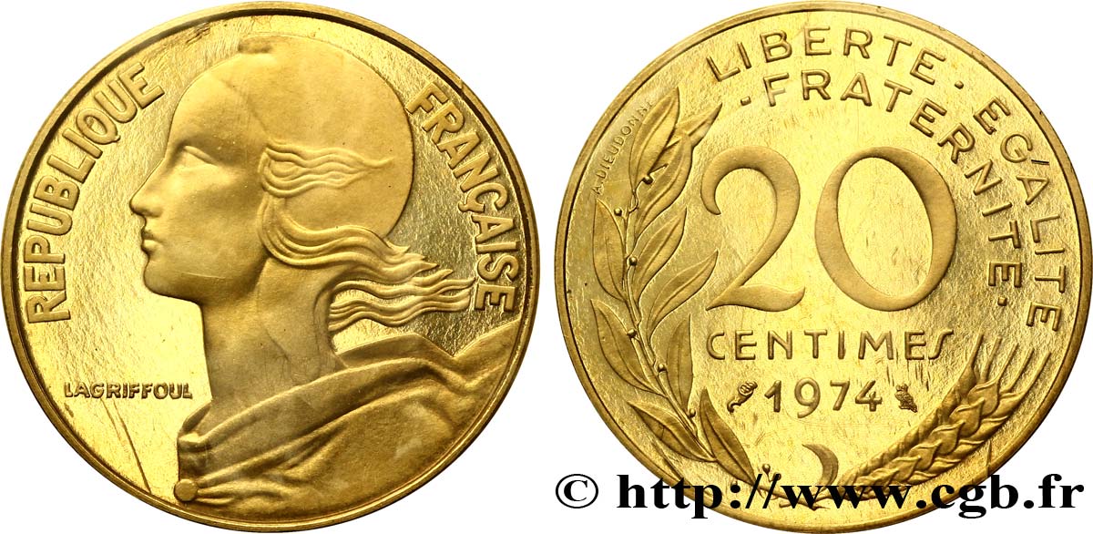 Piéfort Br-Al de 20 centimes Marianne 1974 Pessac F.156/14P ST70 