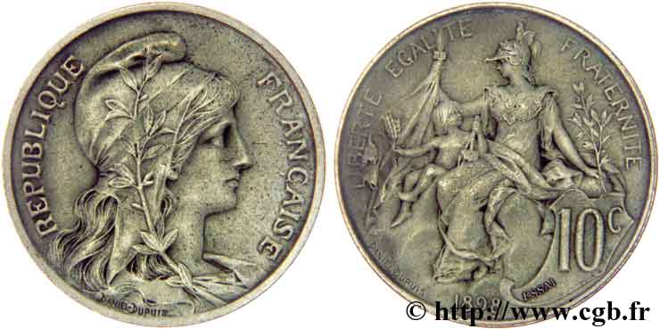 Essai de 10 centimes Daniel-Dupuis, en bronze argenté 1898  F.136/2 var. VZ60 