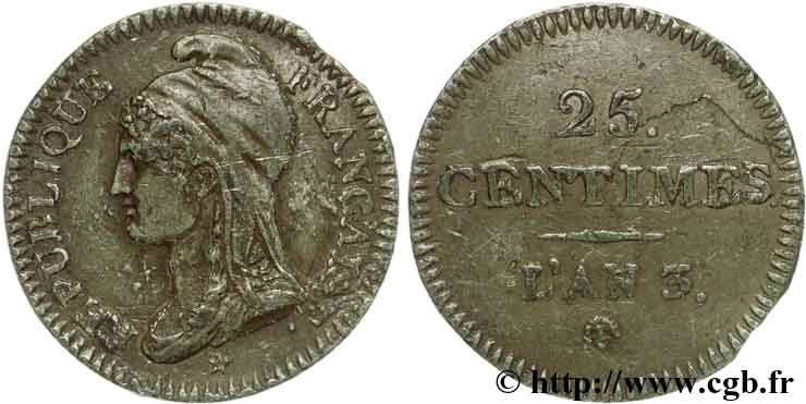 Essai de 25 centimes Dupré 1795  VG.436  TTB50 