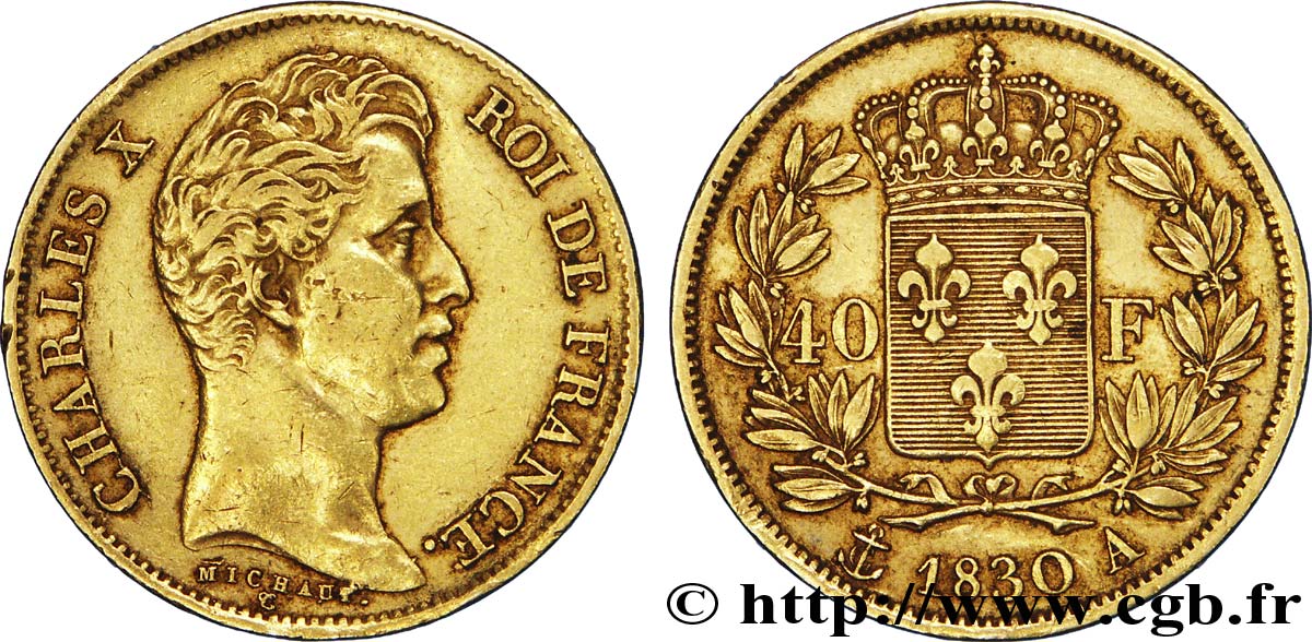40 francs or Charles X, 2e type 1830 Paris F.544/5 XF48 