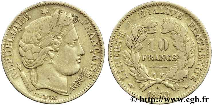 10 francs or Cérès, IIe République, levrette oreille haute 1850 Paris F.504/1 TB35 