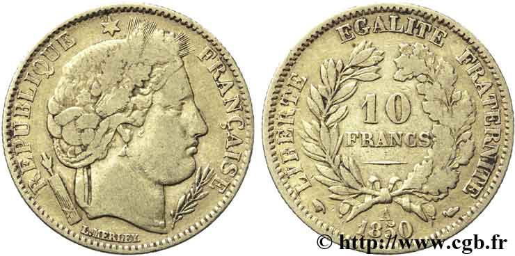 10 francs or Cérès, IIe République, levrette oreille basse 1850 Paris F.504/2 TB35 
