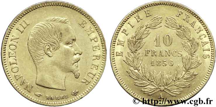 10 francs or Napoléon III, tête nue, grand module 1856 Paris F.506/3 MBC52 