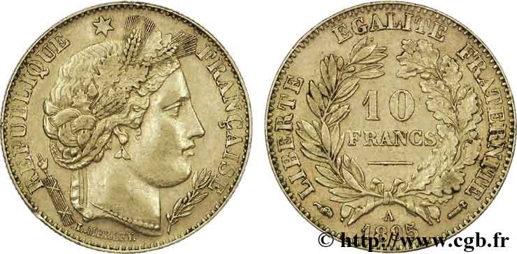 10 francs or Cérès, Troisième République 1895 Paris F.508/3 SS50 