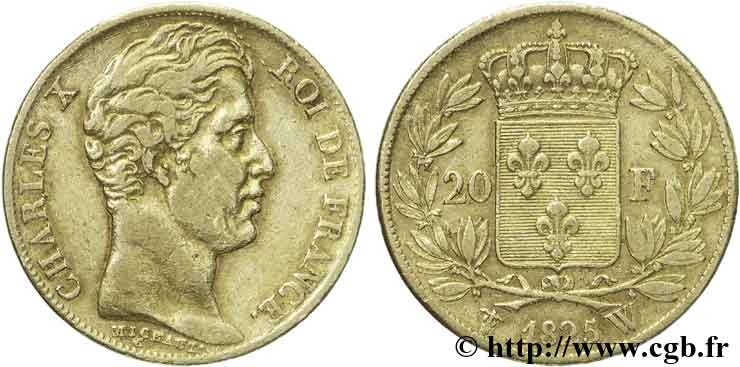 20 francs or Charles X 1825 Lille F.520/2 S30 