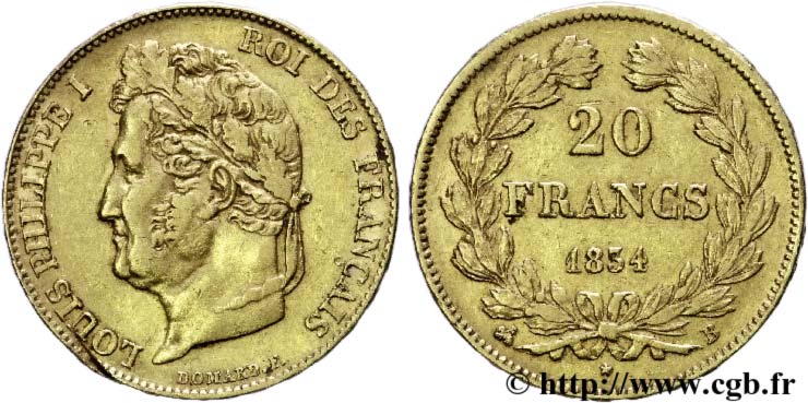 20 francs or Louis-Philippe, Domard 1834 Rouen F.527/8 TTB45 