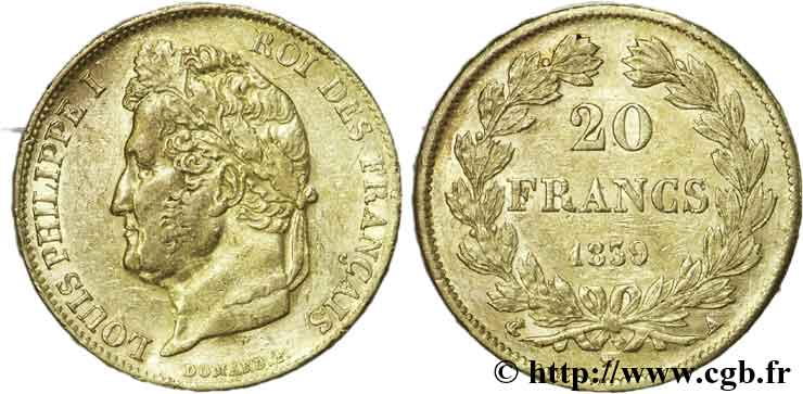 20 francs or Louis-Philippe, Domard 1839 Paris F.527/20 MBC48 