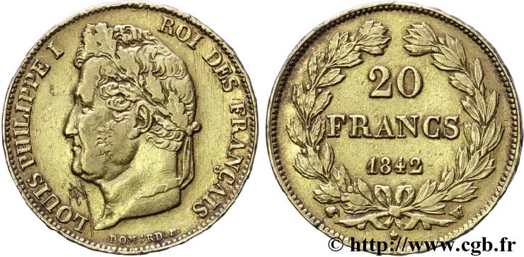 20 francs or Louis-Philippe, Domard 1842 Lille F.527/28 MBC42 