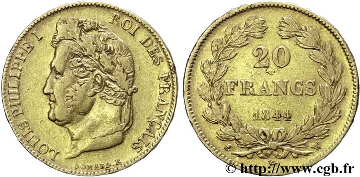 20 francs or Louis-Philippe, Domard 1844 Lille F.527/32 SS48 