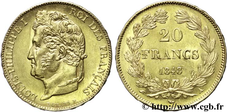 20 francs or Louis-Philippe, Domard 1848 Paris F.527/38 AU58 