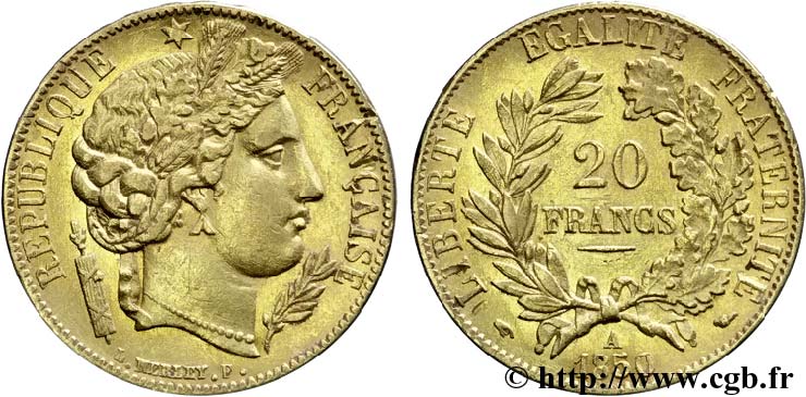 20 francs or Cérès, oreille haute 1850 Paris F.529/2 TTB48 