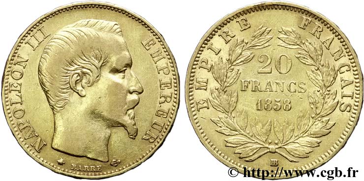 20 francs or Napoléon III, tête nue 1858 Strasbourg F.531/14 XF48 
