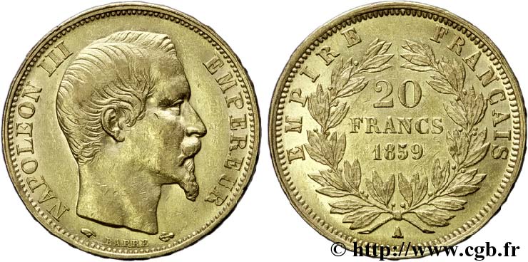 20 francs or Napoléon III, tête nue 1859 Paris F.531/15 TTB50 