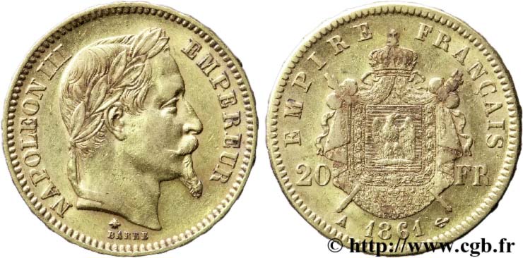 20 francs or Napoléon III, tête laurée 1861 Paris F.532/1 TTB50 