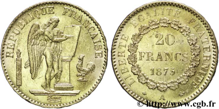 20 francs or Génie, Troisième République 1875 Paris F.533/3 SUP60 