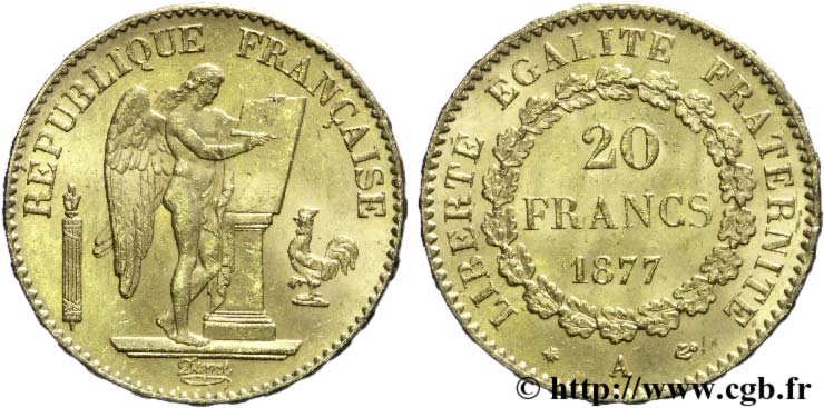 20 francs or Génie, Troisième République 1877 Paris F.533/5 VZ58 