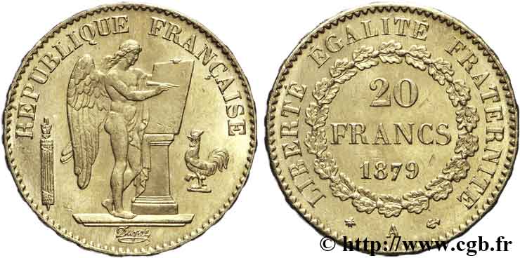 20 francs or Génie, Troisième République 1879 Paris F.533/8 MS62 