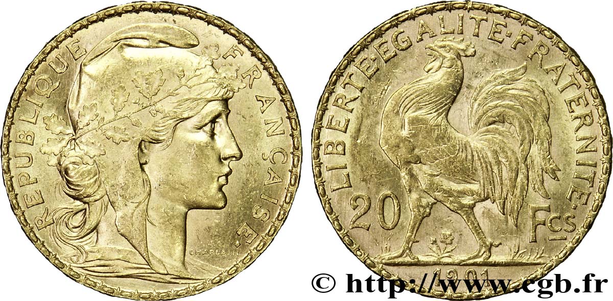 20 francs or Coq, Dieu protège la France 1901 Paris F.534/6 AU58 