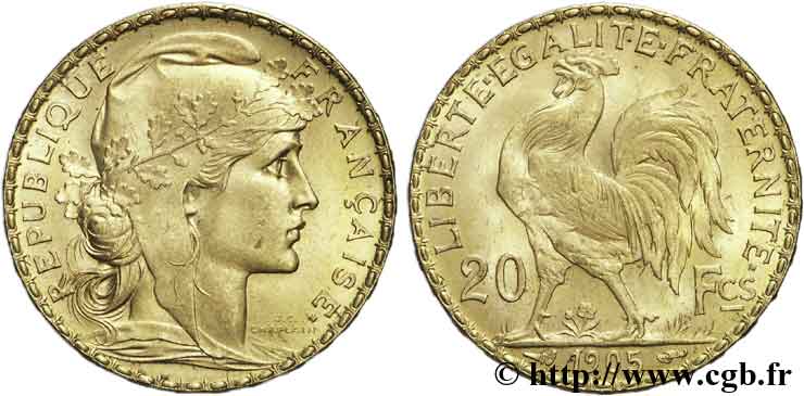 20 francs or Coq, Dieu protège la France 1905 Paris F.534/10 SPL63 