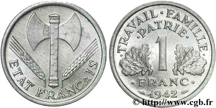 1 franc Francisque, lourde 1942  F.222/3 SC63 