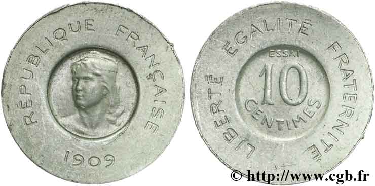 Essai de 10 centimes Rude 1909 Paris VG.4637  SUP55 