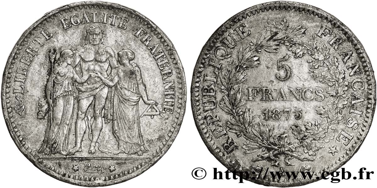 Faux de 5 francs Hercule 1875 Paris F.334/14 var. AU58 