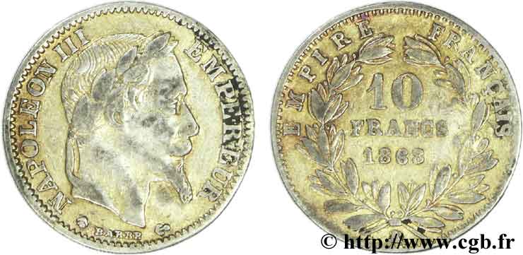 Faux de 10 francs or Napoléon III, tête laurée 1868 Paris F.507A/17 TTB50 