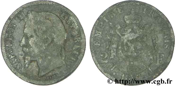 Faux de 2 francs Napoléon III, tête laurée 1867 Strasbourg F.263/6 var. S25 