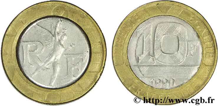 Faux de 10 francs Génie de la Bastille 1990 Pessac F.375/5 var. SPL55 