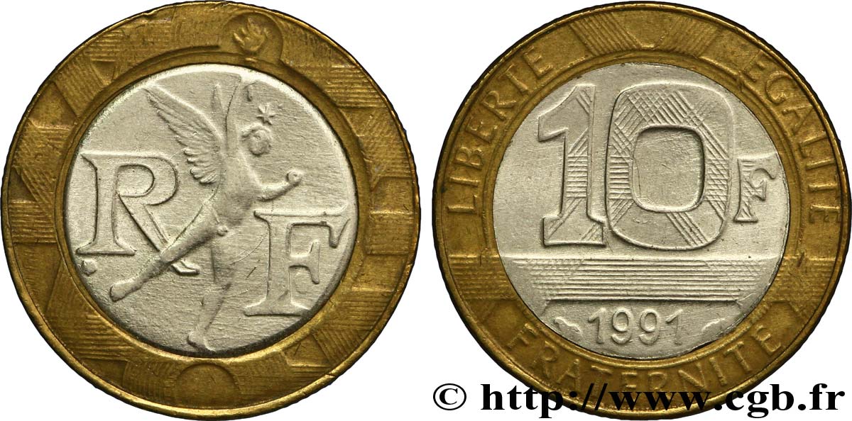 Faux de 10 francs Génie de la Bastille 1991 Pessac F.375/6 var. BB52 